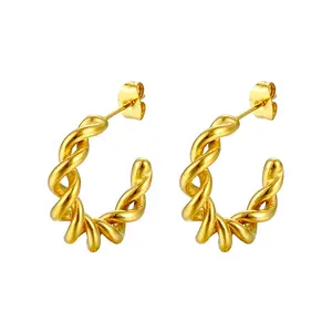 Cast Stainless Steel Jewelry 18k Gold Plated Personalized Hollow Twist Rope Hoop Earrings for Women