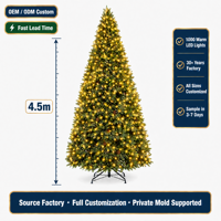 4,5m Vorbeleuchteter LED-Weihnachtsbaum PE-PVC Gemischter Kunstbaum mit Tannenzapfen und Beeren für Feiertags-, Heim- und Hoteldekoration