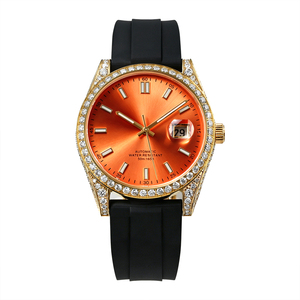 Montre mécanique pour homme en moissanite, plaquée or, luxe, avec lunette semi-incrustée de diamants, cadran non serti, fenêtre de date, personnalisable, qualité supérieure - Product Image 5