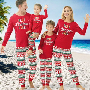 Conjunto de Pijamas Familiares Navideños Rojos de Manga Larga, Transpirables, Casuales, con Cintura Elástica y Eslogan Festivo - Product Image 3