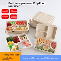 Boîtes à lunch jetables de luxe en bagasse avec couvercles, trois/quatre/cinq/six compartiments, capacité de 350 ml, pour desserts, plats à emporter, usage commercial