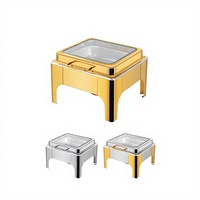 Plat à chafing oblong en acier inoxydable doré 6L – Ensemble de luxe pour buffet, chauffe-plats pour hôtels et restaurants