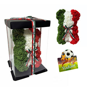 Vente en gros d'ours en peluche en fleurs artificielles de l'équipe nationale du Mexique dans une boîte en acrylique, cadeau de célébration - Product Image 4