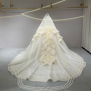 JFH73 Vestido de Novia Clásico Moderno con Cuello Barco, Flores 3D, Volantes, Lentejuelas, Apliques de Cristal y Bordados, Vestido de Novia Largo con Cola de Capilla - Product Image 3