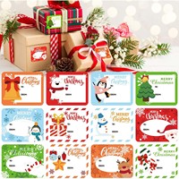 Autocollant de Noël pour emballage cadeau, motif pingouin mignon, arbre de Noël, autocollant adhésif avec nom écrit à la main
