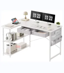 Небольшой стол с ящиками, компьютерный стол с полками и боковыми карманами, Рабочий стол с местом для хранения, угловой L-образный стол