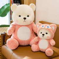 En gros Ours en peluche brodé mignon avec oreilles mobiles, design fraise personnalisable, 100% Polyester