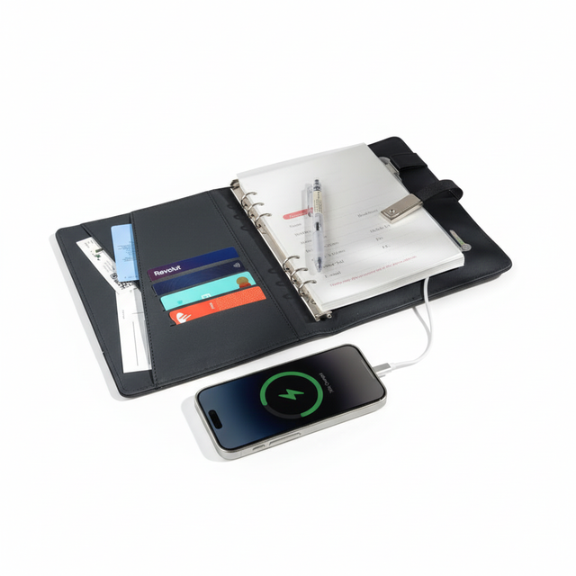CARDSILK Custom Logo Leather Power Bank Notebook Gift Wireless Charger, 16GB USB, Mini LED Lamp Smart Diary Journal Notebook