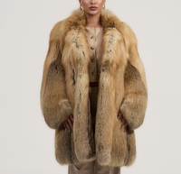 Manteau en fourrure de renard doré véritable, longueur moyenne à longue, manteau en fourrure moelleuse, vente en gros, veste longue en fourrure chaude pour femmes, hiver