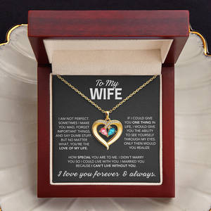 To My Wife Classic Gold Copper Heart Pendant Necklace Custom Text <b>Card</b>-Two Tone Crystal Romantic Jewelry <b>Gift</b> Valentine's Day - Product Image 2