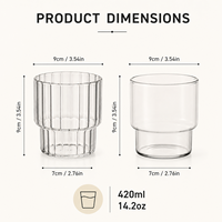 Gobelet en verre borosilicate transparent rayé de 14 oz avec logo personnalisé, pour boissons froides, eau, café, jus, soda, lait, idéal pour les fêtes