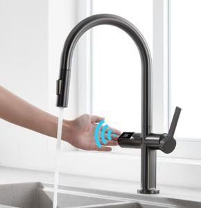 Thông minh touchless cảm biến Pull-out bếp Vòi <span class=keywords><strong>Mixer</strong></span> <span class=keywords><strong>tap</strong></span> thép không gỉ kỹ thuật số hiển thị nhiệt độ duy nhất xử lý cho căn hộ - Product Image 1