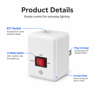 Portalámparas Acústico Óptico E27, Base de Luz Inteligente Enchufable con 3 Modos de Control para Pasillo y Sala de Estar - Product Image 6