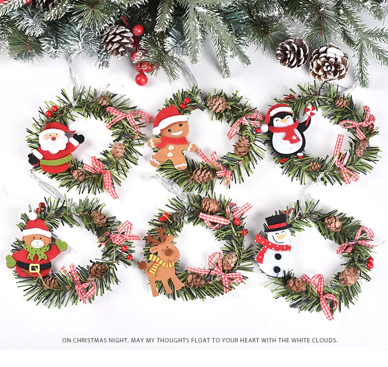 Dekorasi biasa Natal karangan bunga kecil manusia salju Santa Claus PVC Dekorasi liontin pohon Natal