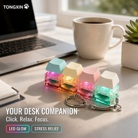 TONGXIN Porte-clés mécanique personnalisé avec capuchon de touche, rétroéclairage LED, bouton poussoir, jouet sensoriel anti-stress, OEM en gros