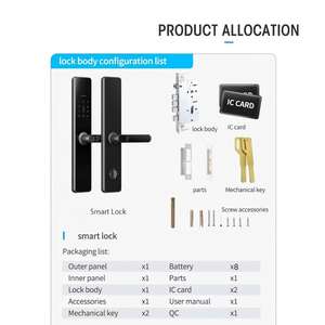 מנעול דלת חכם: טביעת אצבע מוליכת למחצה, אפליקציה, כרטיס/סיסמה לפתיחת נעילה מרחוק, נעילה אוטומטית, גוף עם אזעקה נגד גניבה (לבית/מסחרי) - Product Image 6