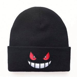 Nouveaux bonnets tricotés brodés à motif dessin animé grande bouche yeux rouges avec logo personnalisé, impression en relief, vente en gros - Product Image 2