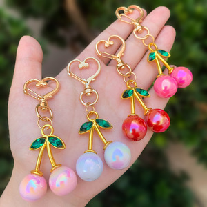 Cute Vintage Cartoon Cherry Shape Keychain Fashionable Red Waterproof Bag Charm Gold Metal Carabiner Pendant for Women Girls - Product Image 3