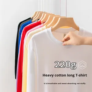 T-shirt 220g in maglia a manica lunga in puro cotone Anti-pilling Unisex Casual Casual primavera autunno tinta unita genitore-bambino - Product Image 2