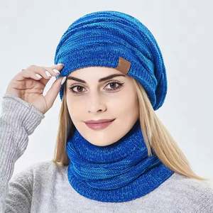 Ensemble bonnet et écharpe en laine tricotée pour homme et femme, chaud et tendance, idéal pour le ski, avec patch, pour adulte - Product Image 4