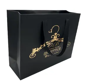 Toko Pakaian Kemasan Ritel Kustom Mewah Hitam Hadiah Membawa Tas Butik Belanja Tas Kertas dengan Logo Anda Sendiri