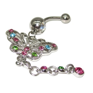 Anillos de Ombligo de Acero Inoxidable con Circonita y Baño de Oro, Diseño de Mariposa, Regalo Encantador para Niños, para Bodas - Product Image 1