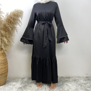 6789 # materiale satinato moda nuovo abito con cerniera frontale a due strati con maniche a diamanti scintillanti con tasche per abiti da donna musulmani - Product Image 2