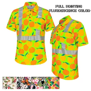 Güzel Class2 Hawaiian özel baskılı yüksek görünürlük T Shirt yansıtıcı inşaat iş gömlek Hi Vis güvenlik Polo T Shirt