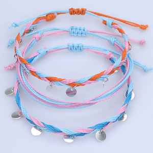 Tobilleras de cuerda trenzada impermeables para hombre y mujer, pulsera tejida de hilo de cera de estilo bohemio a la moda, conjunto de pulseras de <span class=keywords><strong>surf</strong></span> a prueba de agua - Product Image 3
