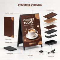 Présentoirs double face légers en forme de A, robustes, avec structure métallique pour la promotion publicitaire des cafés, des magasins de détail et des entreprises