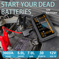 Démarreur de voiture portable 12V avec gonfleur de pneus (7 BAR) et batterie externe - Courant de crête 3000A, capacité de batterie 22200mWh