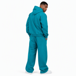 Conjunto de Sudadera con Capucha y Pantalones Deportivos con Estampado de Diamantes de Imitación, Lavado Ácido, Cierre de Cremallera, Diseño Gráfico Personalizado, 100% Algodón, Talla Grande, Traje Deportivo para Hombre - Product Image 2