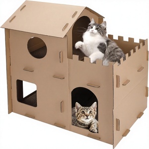 <span class=keywords><strong>Casa</strong></span> <span class=keywords><strong>de</strong></span> Cartón para Gatos, <span class=keywords><strong>de</strong></span> Múltiples Niveles, con Rascador, Cama y Escondite para Gatos <span class=keywords><strong>de</strong></span> Interior, Conejos y Mascotas Pequeñas - Product Image 1