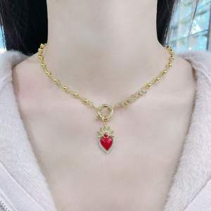 BD-L5383 <span class=keywords><strong>2026</strong></span> Collar con Diseño Único de Sagrado Corazón Rojo, Gargantilla para Mujer, Collar con Colgante de Cruz, Collar Chapado en Oro, Joyería - Product Image 2