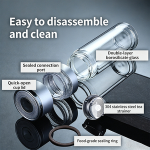 Bouteille d'eau portable en verre borosilicate <span class=keywords><strong>avec</strong></span> infuseur à thé, couvercle à ouverture rapide et <span class=keywords><strong>filtre</strong></span> intégré - Product Image 6