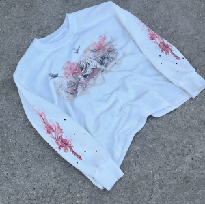 Grafik-DGT-Thermo-Baumwoll-<span class=keywords><strong>T</strong></span>-Shirts mit individuellem Logo, Oversize-Schnitt, Digitaldruck, Strasssteinen und Waffelmuster, Langarm - Product Image 2