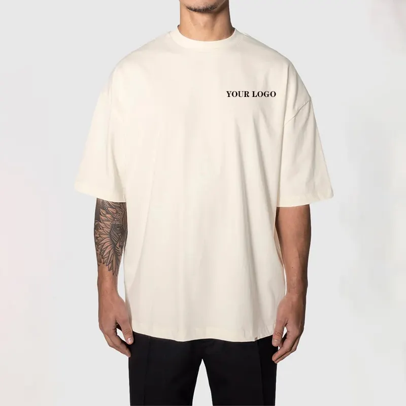 Street Wear Drop Shorts Mouw Blanco Zware 100% Katoenen T-Shirt Custom Logo Gedrukt Geborduurd Heren Effen Oversized T-Shirt