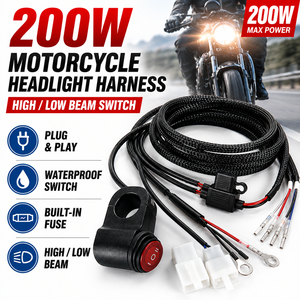 200W Motorcycle Headlight <b>Harness</b> with High Low Beam Switch Waterproof Plug Play 12V Universal Fit for Harley Davidson - Product Image 1