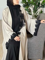 RO9157 Vêtement islamique élégant, abaya noire avec appliques en dentelle, robe longue évasée à manches longues, robe modeste pour femmes, robe de mariage, kaftan abaya pour l'Aïd