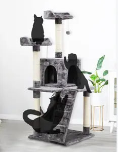 59inch tall universal large wooden deluxe condo house pet climbing refined feline lotus cat tree and tower with hammock bed