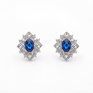 Pendientes Personalizados de Plata de Ley 925 de Alta Calidad con Zafiro Azul CZ para Mujer, Fabricación de Marca Blanca para Pedidos al por Mayor - Product Image 1