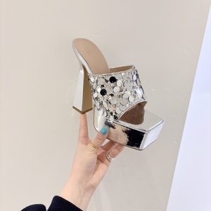 Nuevos Zapatos de Tacón Grueso de Moda para el Verano 2024, Elegantes, con Plataforma Impermeable, Punta Cuadrada, Lentejuelas, Combinan con Todo - Product Image 2