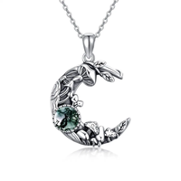 Collier pendentif champignon et lune en agate de mousse ronde oxydée en argent sterling 925 Offre Spéciale