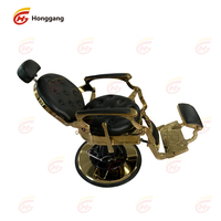 Fauteuil de Barbier Professionnel Inclinable Hydraulique Noir et Or de Luxe Classique Italien pour Hommes