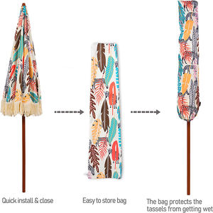 Cenefa de 7 pies para Patio, paraguas con borlas para exteriores, mesa de mercado para jardín, Playa - Product Image 5