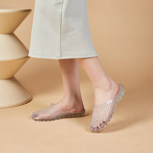 Nouvelles sandales compensées d'été pour femmes, chaussures en jelly à enfiler, sandales à bout fermé en cristal, plastique épaissi et ajouré - Product Image 3