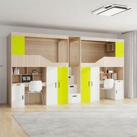 Lit superposé double compact et peu encombrant avec bureau en dessous et escalier pour adulte, structure en bois, taille complète