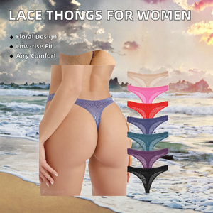 กางเกงในจีสตริงจีสตริงบิกินี่สำหรับผู้หญิงพร้อมโลโก้เอวผ้าย้อมลูกไม้ผ้าแจ็คการ์ดลายดอกไม้ - Product Image 2