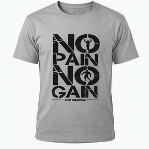 T-shirt en coton gris chiné imprimé pour homme, manches courtes, fitness, personnalisé, avec la citation 'No Pain No Gain', vente en gros - Product Image 4
