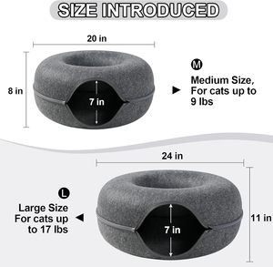 Lit tunnel pour chat en forme de donut - Maison en feutre amovible avec fermeture éclair au design moderne, comprend un cadeau de nourriture pour chat gratuit - Product Image 5